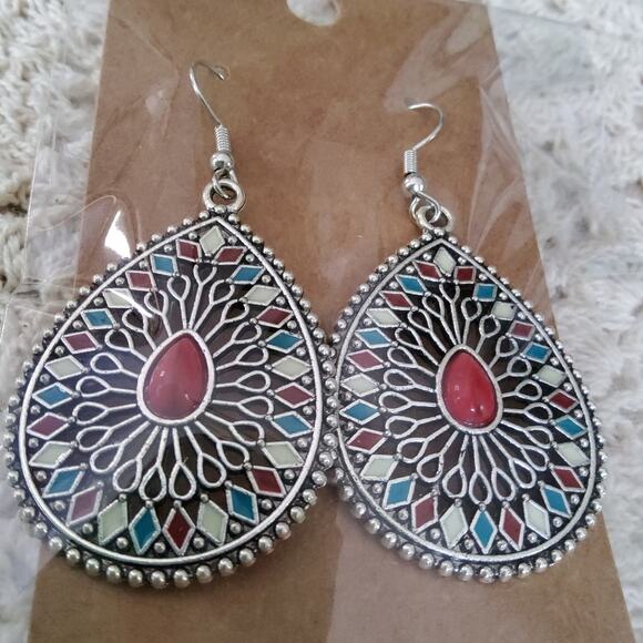 Boho Multicolor Dangle Teardrop Earrings - Picture 9 of 10